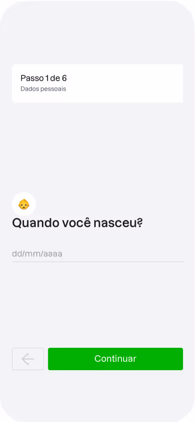 Formulário inicial começando a pergutna quando você nasceu